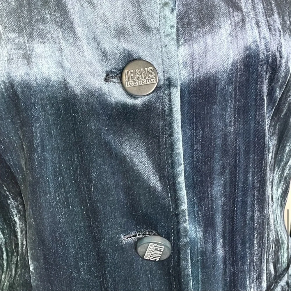 Iceberg Jeans Vintage Y2K Blue Velvet Velour Suit Blazer Pant Set 29 40 Italy - Picture 7 of 16